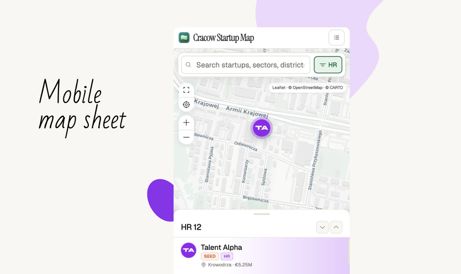 Mobile bottom sheet list synced with the map