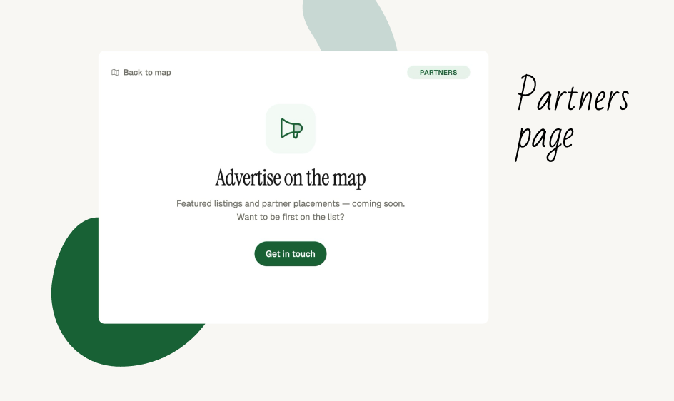 Advertise on the map partners page with contact button